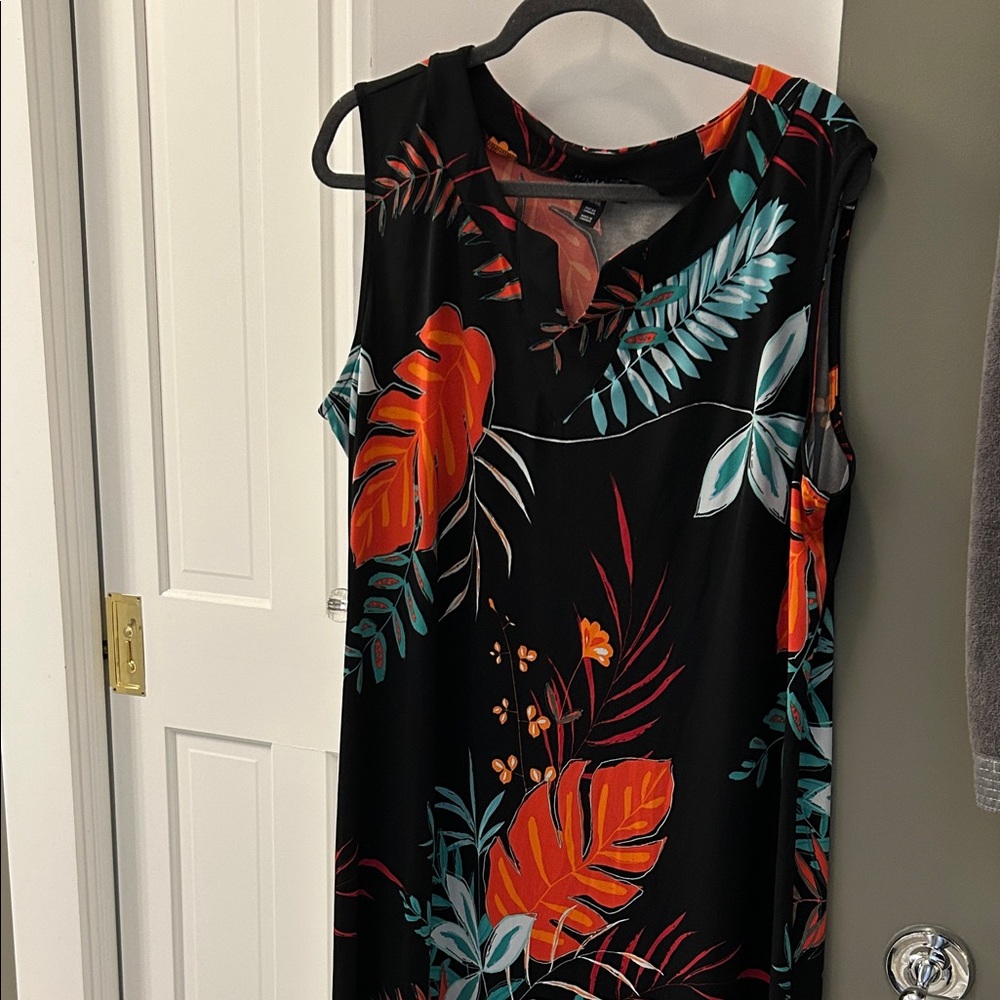Tribal Black Maxi Dress with Vibrant Leaf Print